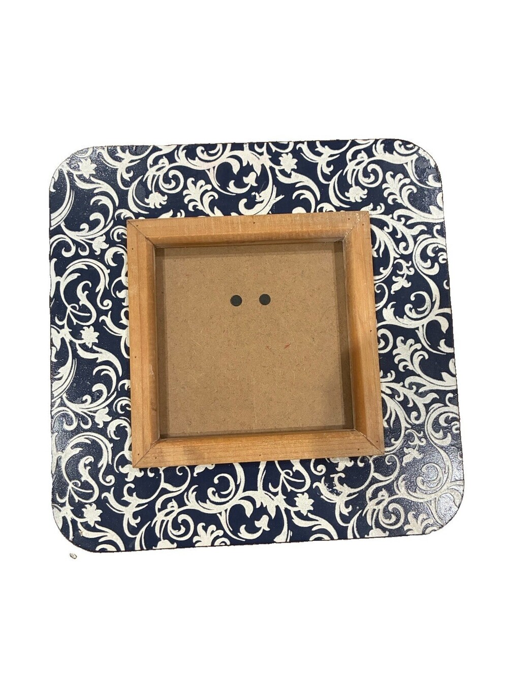 Navy Blue & White Damask square picture frame (fits 4x4 or 3.5 x3.5 photo)